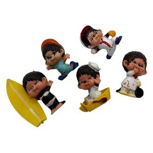 Vintage 1979 Sekiguchi Monchhichi PVC Rubber Figurines. Set Of 5